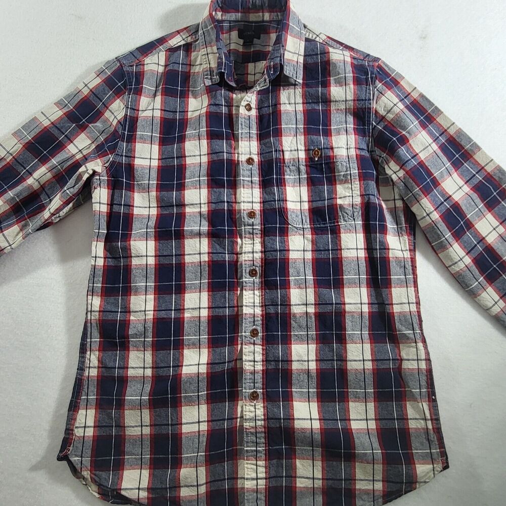 J Crew Shirt Men Small White Red Blue Work Chore Heavyweight Lumberjack